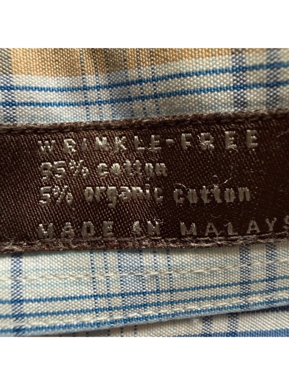 Nordstrom Size L Blue & Tan Plaid Wrinkle-Free Cotton Blend Button-Down Shirt - Picture 11 of 13